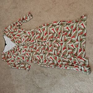 Boden Vibrant Leaf Print V-Neck Midi Dress